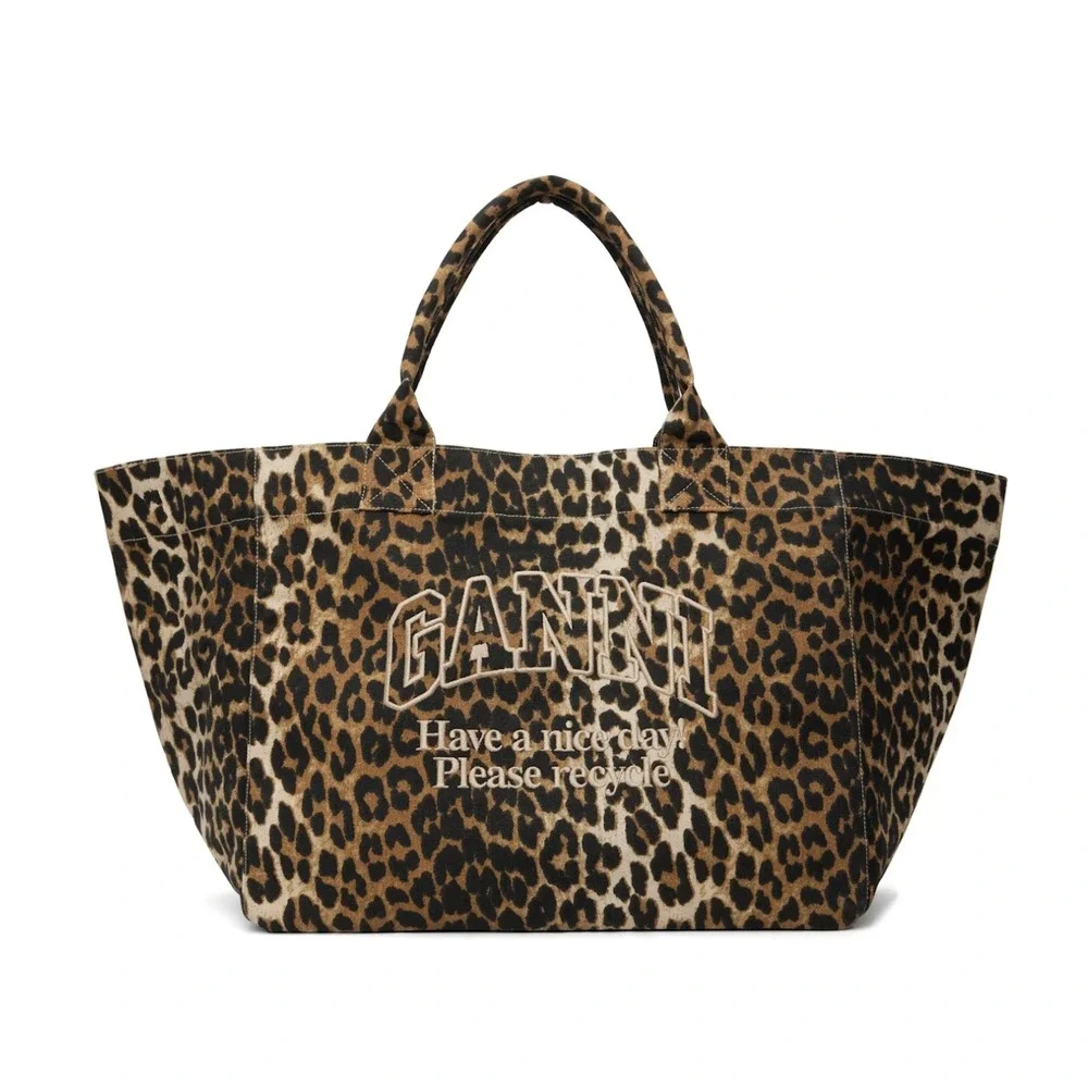 GANNI Brown Leopard XXL Tote